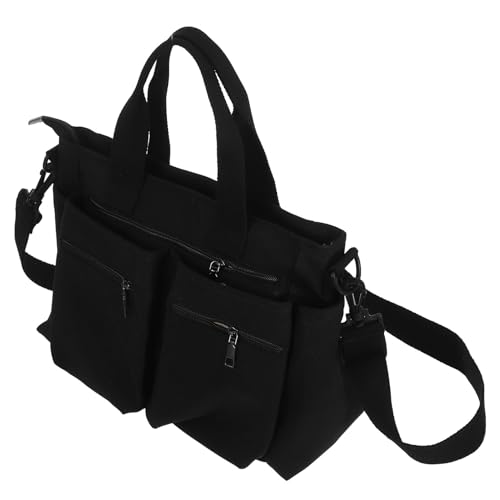 Grand fourre-tout bandoulière amovible en toile nylon noire pour femme