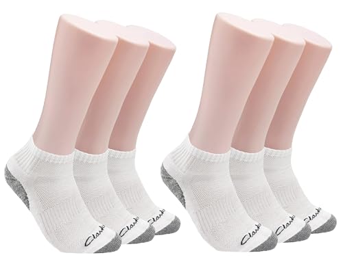 Clarks Men's Sport Half Cushion Low Cut Socks 6 Pair, White, Men's 7-12 Shoe