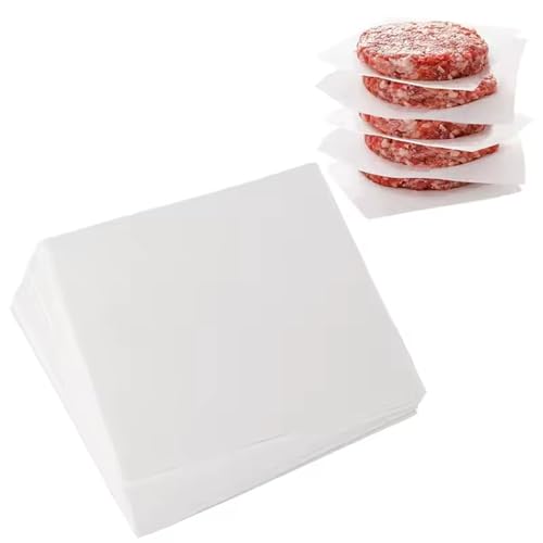Set 1000 Fogli di Carta Antiaderente per Pressa Bistecca Macinata - ∅ 11 cm, Perfetta per Preparare Bistecche e Hamburger Macinati, Cottura Pulita e Non Si Attacca (Quadrato bianco)