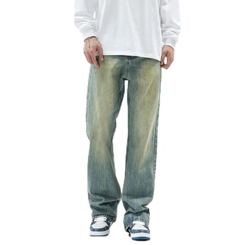 Jeans Pants Trousers Denim High Street Washed Men's Micro Horn Design Feel Loose Classic Wide Leg