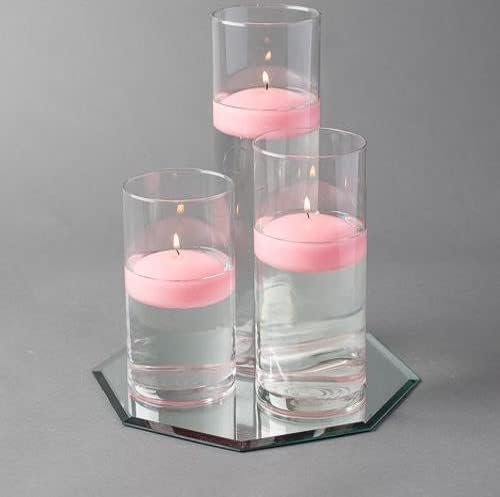 Eastland Octagon Mirror and Cylinder Vases Centerpiece with Richland Floating Candles 3". 4 Piece (Pink, 12" Mirror)