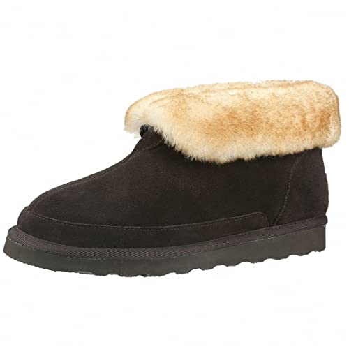 PAMIR Men's Sheepskin Slipper Boots - Winter Warm House Shoes, Genuine Suede & Memory Foam, Indoor/Outdoor Ankle Booties (Brown, Size 12 US)