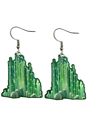 Emerald City Style Earrings for Women. Oz Themed Emerald Green Dangle Earrings. Perfect for Costumes, Wizard & Oz Fans. Nickel Free, Lightweight, Acrylic. 2 Count