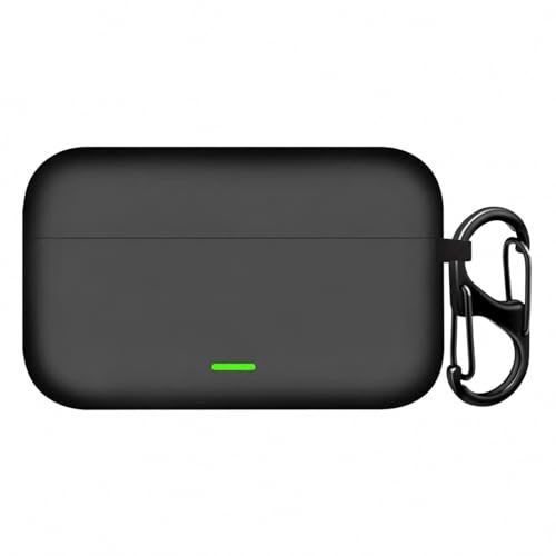 Image of Aniex Silicone Case Cover for realme Buds T500 Pro, Shockproof, Anti-Slip, Dustproof, Scratch Resistant, with Carabiner Hook, Full Body Protection (Black)