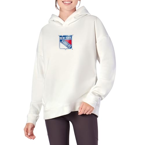 Northwest NHL New York Rangers Women's Pullover Hoodie with Zipper Pockets, Long Sleeve Hooded Sweatshirt, Lightweight Casual Top, White, Large