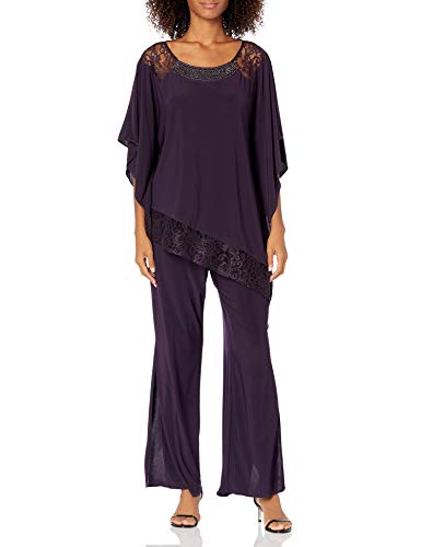 Le Bos Women's Lace Trim Poncho Pant Set, Eggplant, 18