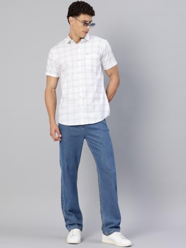 Image of Majestic Man Men's Slim Fit Premium Pure Cotton Plaid Check Half Sleeve Casual Shirt