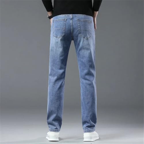 Hndudnff Men Thin Jeans Zipper Straight Soft Denim Tapered Trousers with Pockets Business Pants2