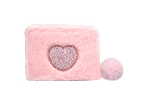 Coin Purse Credit Card Holder Furry Wallets Cute Wallet Zipper Coin Purse for Women Mini Coin Pouches with Plush Ball Pendant Wallet (pink)