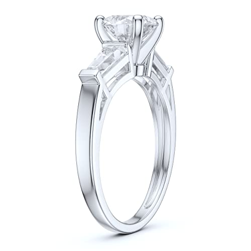 10K White Gold Tapered Baguette Side Stones 1CT Simulated Round Cut Diamond or Genuine Moissanite Engagement Ring4