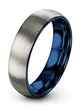 Charming Jewelers Tungsten Wedding Band Ring 6mm for Men Women Comfort Fit Blue Round Domed Brushed Size 9