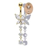 AceFun Piercing Ombligo Plata 925 Bañado Oro 16G 1.6mm 10mm Varilla Curva Triple Mariposa Zirconio Cristal Colgante Gota Mujer