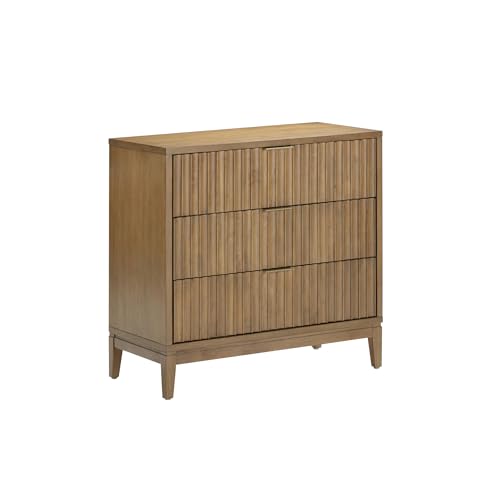 Image of Nathan James Jasper Mid Century Modern 3-Drawer Dresser with Solid Wood Frame, Fluted Dresser for Nursery or Small Drawer for Bedroom, Light Brown