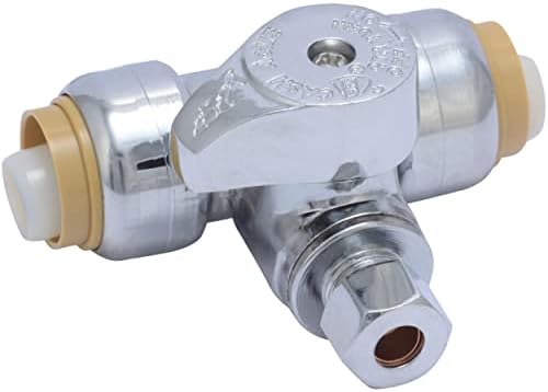 SharkBite 1/2 x 1/2 x 1/4 Inch Compression Tee Stop Valve, Push to Connect Brass Plumbing Fitting, PEX Pipe, Copper, CPVC, PE-RT, HDPE, 24983A