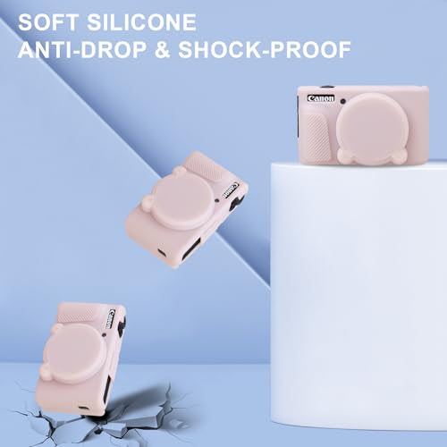 BOVKE Silicone Camera Case for Canon PowerShot SX740/ SX730 Digital Camera, SX740 Camera Soft Case Cover Rubber Camera Sleeve with Removable Lens Cover, Jelly Pink