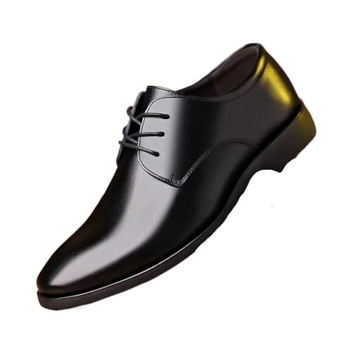 Business Trend Pointed Toe Leather Shoes for Men All-Match Youth Korean Style Height-Enhancing Wedding Shoes Oxfords(Black,8)2