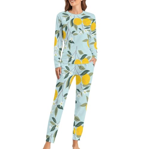 Ensemble pyjama femme orange t-shirt longues manches et pantalon