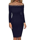 ❤️Slim Brautkleid mit Florale Spitzen, schmeichelhaft und zaubert eine schöne Figur. Auxo Damen Schulterfreie Langarm Kleider, Abendkleider elegant für Hochzeit, Perfekt als Abendkleid, Ballkleid, Cocktail Party Kleid, Brautjungfernkleid, Alltagkleid usw.