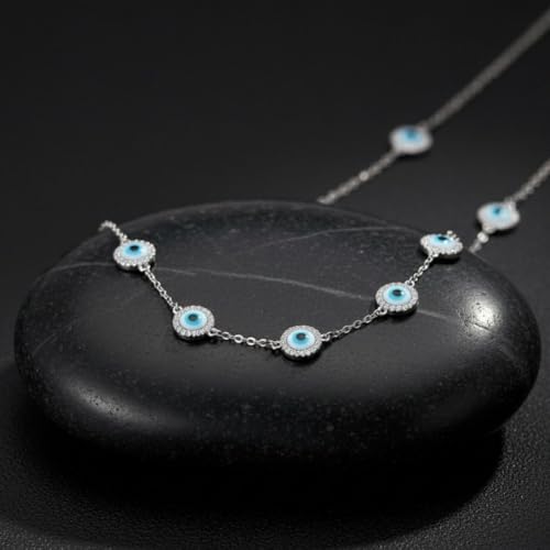 Image of Parasmoni Silver Blue Evil Eye Pendant Necklace for Women | Protective Charm Jewelry