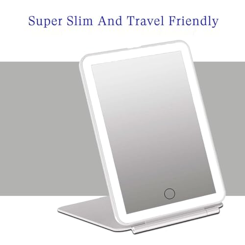 Image of Prime Pick Glow Pro Vanity Mirror Rechargeable ABS Makeup Mirror LED Light 3 Color Lighting Dimmable Touch Control Portable Travel Cosmetic Mirror for Women White Rectangular