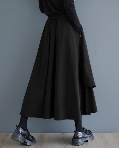 ellazhu Women's Skirt Casual High Waist Mid Length Loose Oversize Guaze Solid GZ3352