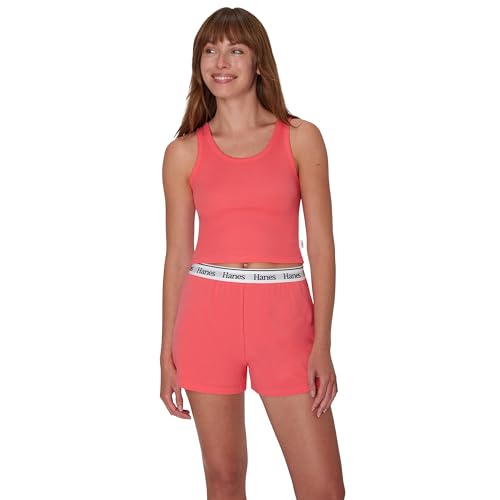 Image of Hanes Women's Originals Comfywear Rib Crop Tank and Sleep Shorts, 2-Piece Set