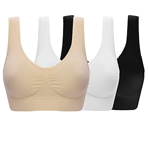 La mejor selección de Sujetadores para Mujer de esta semana. 44 Oranlife Brasier Deportivo, Sujetador Deportivo para Mujer, cómodos Sujetadores para Dormir, sin Aros, sin Costuras, para Entrenamiento, Yoga, Paquete de 3 (Blanco + Negro + Tono...