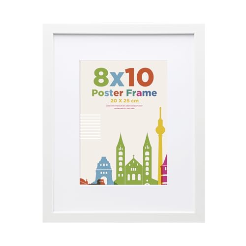 Marco de fotos de 10 x 8 con montaje de 7 x 5, marco de madera de 20 x 25 cm, cristal acrílico transparente para montaje en mesa y pared, perfecto para retratos, hogar, oficina, blanco