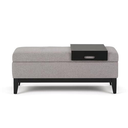 Simplihome 3AXCOT-245-CLG Oregon 42 Inch Wide Contemporary Rectangle Lift Top Storage Ottoman Bench With Removable Tray, Upholstered Cloud Grey Tufted Linen Look Fabric, Footrest Stool, Coffee Table thumb #5