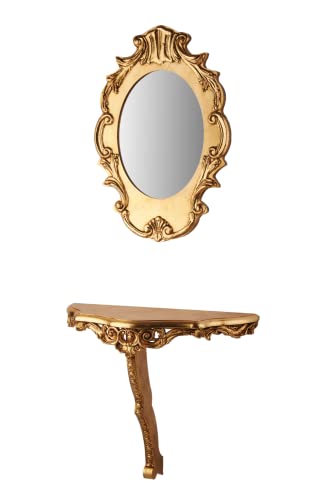 Juego de entrada de estilo barroco consola y espejo decorado en hoja dorada (dorada) Cover