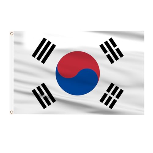 AhfuLife Grande Drapeau Corée du Sud 90×150cm, 1Pcs Drapeau Coréen Double Face avec œillets en Laiton pour Fête Nationale Journée de l'indépendance Jardin Bar Pub Extérieur Décoration