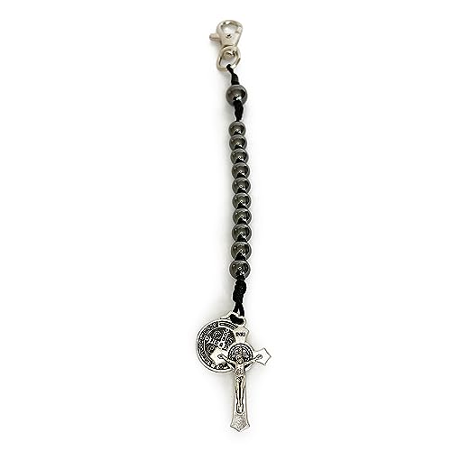 Catholic Pocket Rosary with Saint Benedict Medal & Black Hematite Beads - Tenner Open Style One Decade Rosary Keychain4