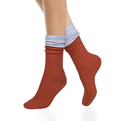Image of Benefeet Sox Crew Socks for Women Retro Cotton Ribbed Knit Casual Socks Solid Color Athletic Sock