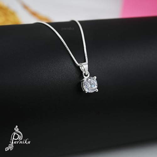 Image of Parnika 925 Sterling Silver Heart Solitaire Zircon Pendant for Women and Girls | Gift for Women n Girls | With Certificate of Authenticity | Pendant Only | Locket|