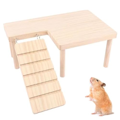 JOYOLA - JOYOLA Plateforme de Hamster avec Pont d'échelle, Plateforme d'escalade pour Petits Animaux, Structure de Jeu en Bois pour Rats,Chinchillas, Squirrels et Oiseaux de Compagnie, Jouet de Cage