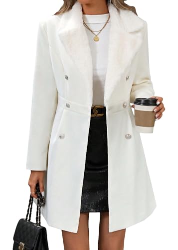 Image of Mina Self Long Wool Coat For Women 2025 Winter White Warm Double Breasted Trendy Cute Fashion Womens Shearling Fleece Woman Business Casual Womens Trench Coat Jacket Women