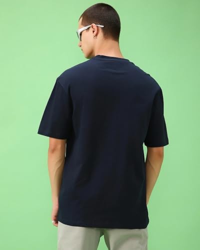 Image of Bewakoof Men's Solid Oversized Fit Half Sleeve Round Neck Cotton T-Shirt