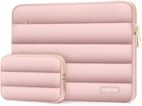 MOSISO 17-17.3 inch Laptop Case, 17.3 inch Puffy Laptop Sleeve Compatible with Dell XPS/HP Pavilion/Ideapad/Acer/Alienware/HP Omen Notebook Computer, Horizontal Puffer Bag with Small Case, Pink