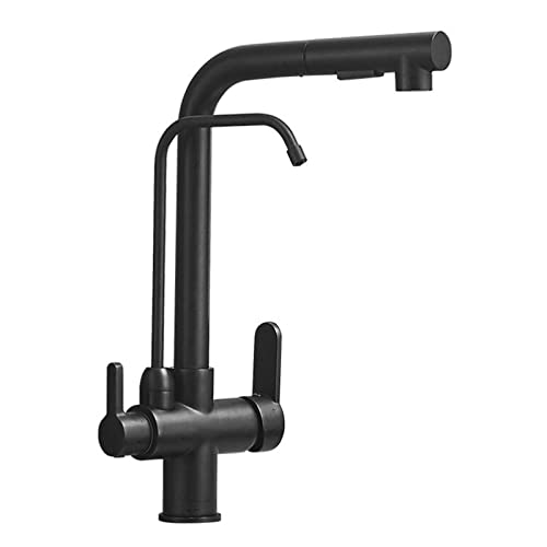 Robinet mitigeur de cuisine en laiton noir haut de gamme avec double sortie d'eau potable