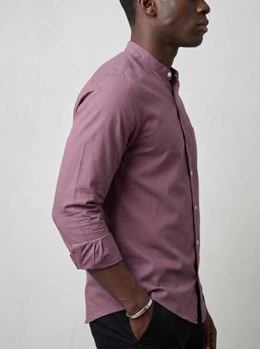 Image of Amazon Brand - INKAST Men's Cotton Blend Plain Solid Casual Shirt | Mandarin Collar | Full Sleeves | Regular Straight Fit | Office & Daily Casual Wear