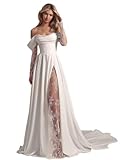 Lace Wedding Dress Off The Shoulder Wedding Dresses for Bride Long Sleeve Bridal Gowns with Side Slit White Prom Dress 2025 2