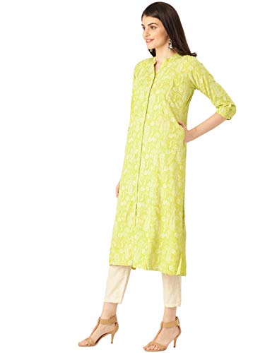 Image of Rapsodia Women Lime Green Khari Floral Printed Kurta