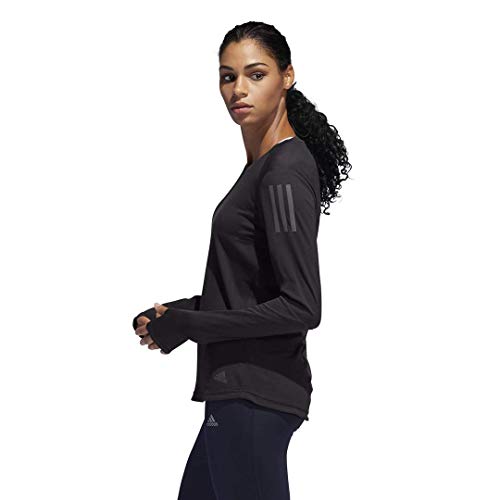 adidas Women's Own the Run Running Tee, Black/stripes, Large