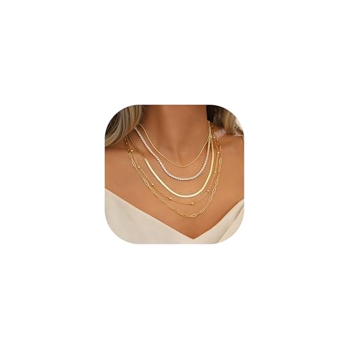 iF YOU 6 Pcs Gold Chokers Necklace Set for Women, 14k Gold Plated CZ Pendant Necklace, Trendy Dainty Snake Chain Layered Necklaces for Jewelry Gifts