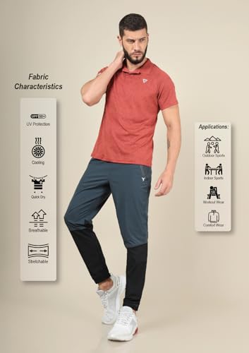 Image of TECHNOSPORT Mens Woven Regular Fit Activewear Joggers for Running, Gym, Sports and Regular Use Stretchable, Colorblock and Antimicrobial
