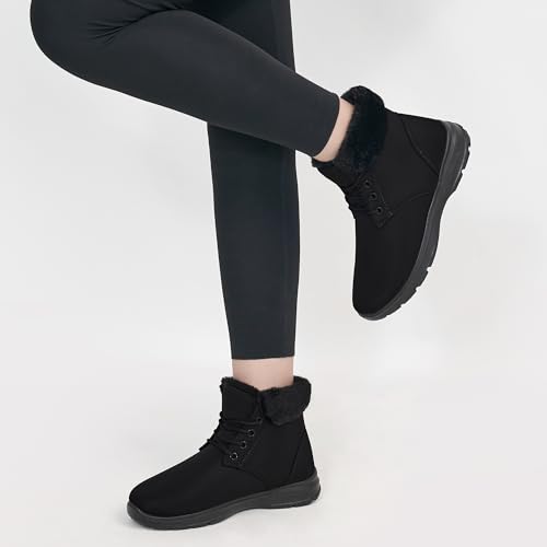 Ecetana Winter Boots for Women Snow Warm Fur Lined Waterproof Ankle Booties Lace Up Non Slip Flat Comfortable Womens Shoes 6