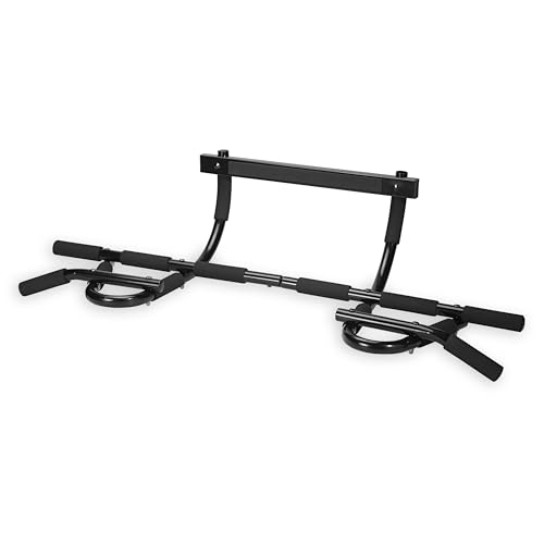 SPRI Pull Up Bar – 8-Grip and 12-Grip Door Frame Mounting Pull-Up Bar for Versatile Workouts – Rugged Steel Frame with Foam Handles – Supports 300 Pounds – Fits Door Frames Up to 32 in. Wide – Black