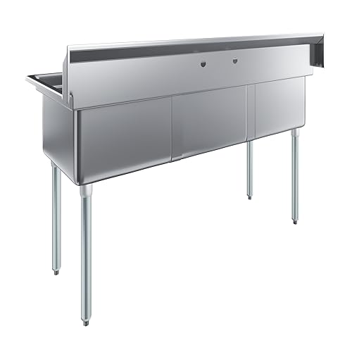 Image of AmGood Stainless Steel Prep & Utility Sink | 304 Stainless Steel | Restaurant, Kitchen, Laundry, Garage | NSF (23 in. x 59 in. | Three Bowls)