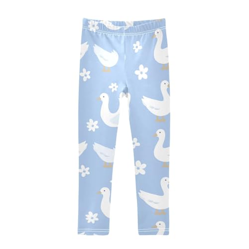 White Goose Flower Girls Casual Leggings for Kids Printed Long Pant Bottoms Stretch and Soft