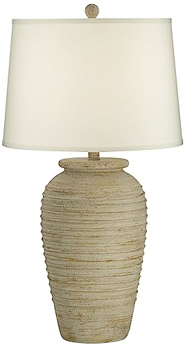 John Timberland Austin Country Cottage Southwest Style Jug-Shaped Table Lamp 28" Tall Sand Tone Desert Ridged Cream Linen Drum Shade for Living Room Bedroom House Bedside Nightstand Home Office